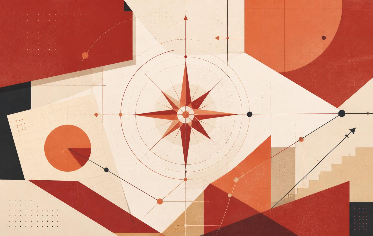 Composição gráfica abstrata representando planejamento e análise de mídia
